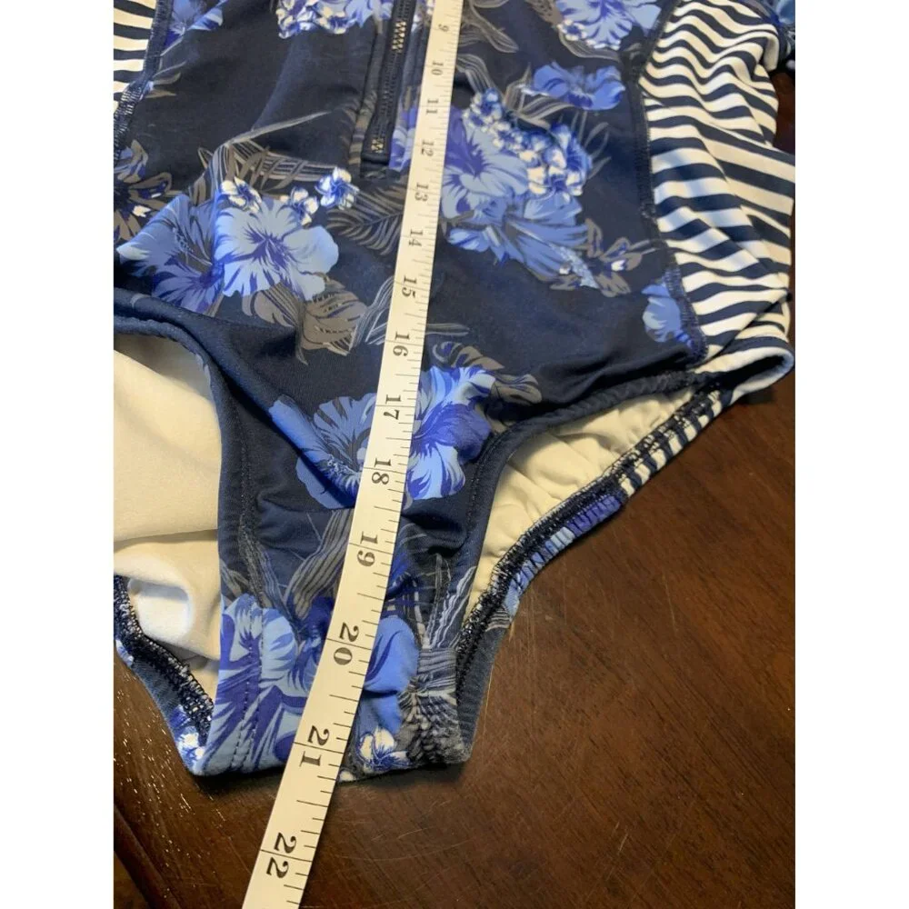 Wonder Nation Girls Floral Long Sleeve Swimsuit‎ Size L (10-12) Plus